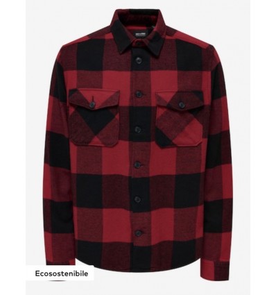 ONLY E SONS milo overshirt flannel camicia in flanella scacchi red