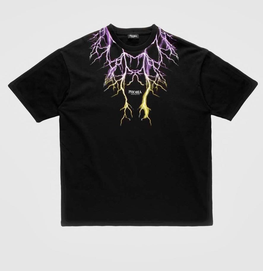 PHOBIA t-shirt nera con fulmini viola unisex - Freeride Street Shop