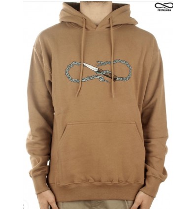 PROPAGANDA logo chain hoodie felpa camel con cappuccio