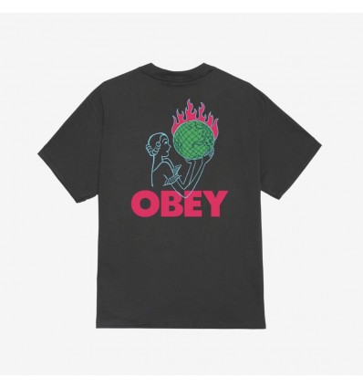 OBEY WORLD IN FLAMES CLASSIC T-SHIRT VINTAGE BLACK
