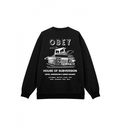 OBEY HOUSE OF SUBVERSION FLEECE BLACK FELPA GIROCOLLO