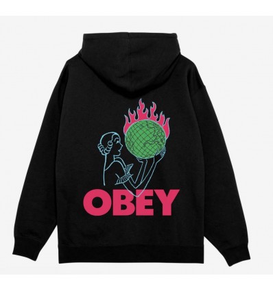 OBEY WORLD IN FLAMES PREMIUM HOODIE BLACK