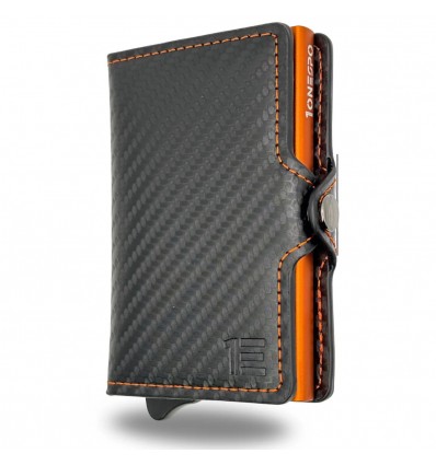 10NESPO CARBON Zip Porta Carte di Credito Protezione RFID Arancione