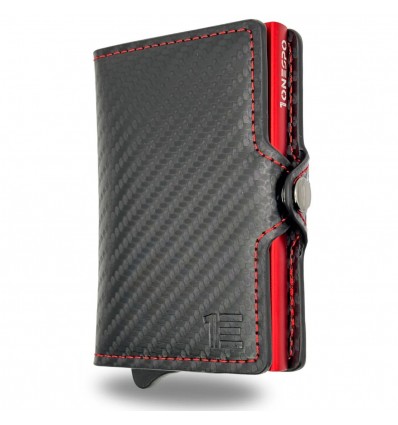 1ONESPO CARBON Zip Porta Carte di Credito Protezione RFID Rosso