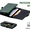 1ONESPO CARBON Zip Porta Carte di Credito Protezione RFID Verde