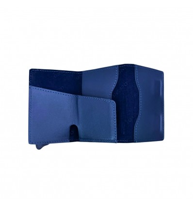 1ONESPO MAGNETIC PRO Portafoglio in Vera Pelle Protezione RFID Nappa Blu