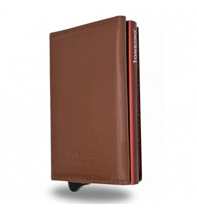 1ONESPO MAGNETIC PRO Portafoglio in Vera Pelle Protezione RFID Nappa Marrone