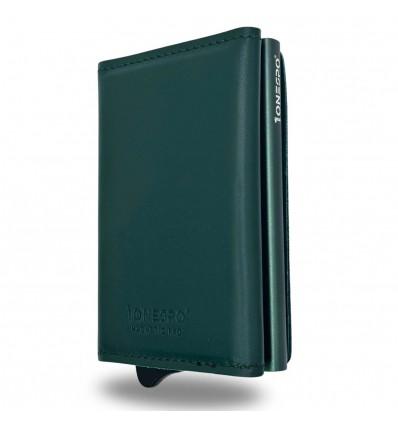 1ONESPO MAGNETIC PRO Portafoglio in Vera Pelle Protezione RFID Nappa Verde Loden