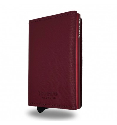 1ONESPO MAGNETIC Saffiano Portafoglio in Vera Pelle Protezione RFID Bordeaux