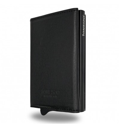 1ONESPO MAGNETIC Saffiano Portafoglio in Vera Pelle Protezione RFID Nero